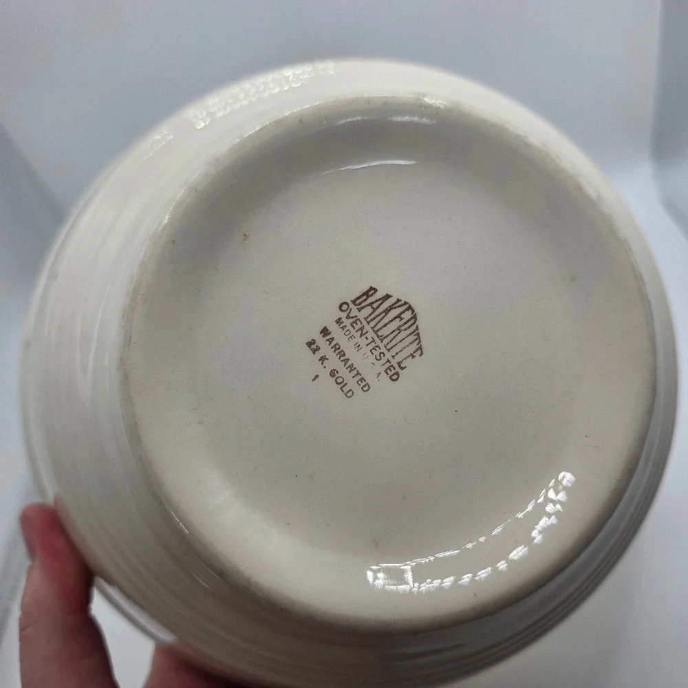 Vintage Bakerite Fruit Basket Serving Bowls Lot of 2 22K Gold Rim USA 1940s